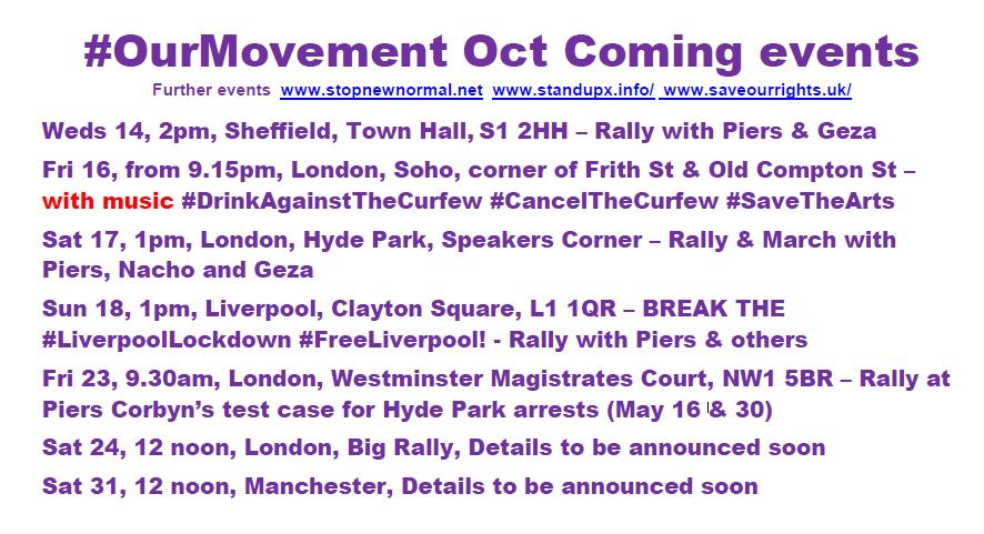 Piers_Corbyn's tweet photo. NO!
WHISTLEBLOWING DOCTORS MUST BE IN CHARGE OF TRAX +ALLOCATION OF CAUSES OF DEATH, NOT THE NAZIFIED LOCAL OR NATIONAL #NHS
#StopNewNormal-LIVERPOOL RALLY with #PiersCorbyn Sunday 18Oct ClaytonSq L1 1QR
#DrinkAgainstTheCurfew #cancelthecurfew
#BreakAllLockdowns
#FreeLiverpool https://t.co/XmYqF1c06V
