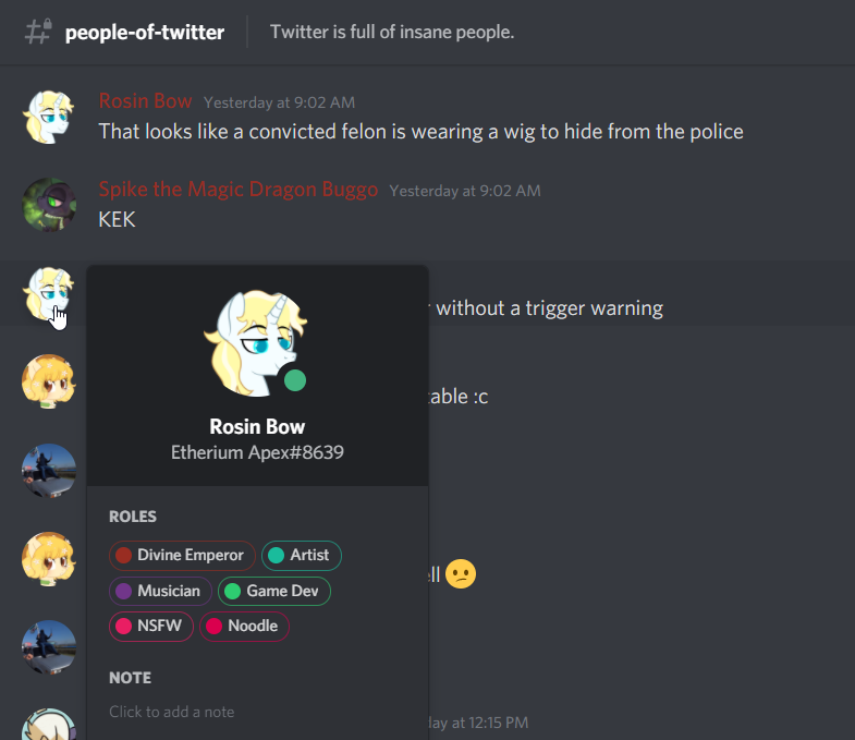 This happened in Etherium's server, which acts as a sort of hub for conservative members of the community.He actually has specific rules in place against this kind of behavior. This clashes with the fact that there is a "People of Twitter" channel just for making fun of people.