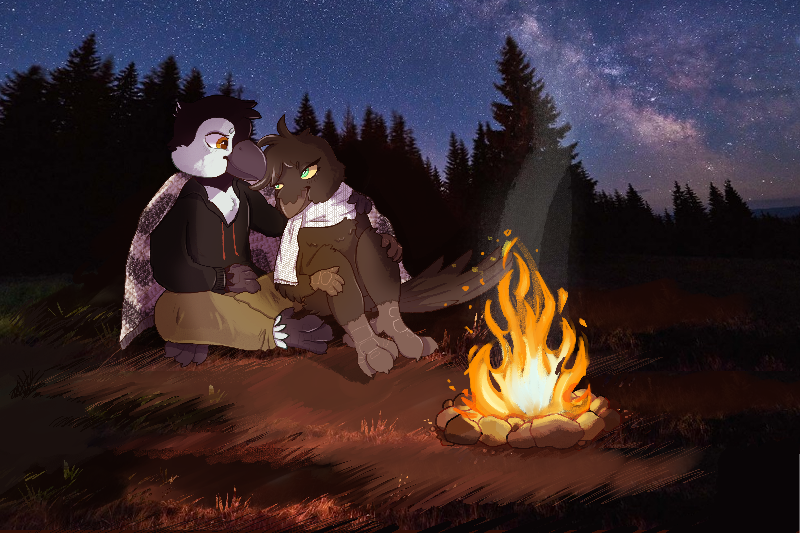 beakybirds's tweet photo. Crisp autumn campfires. The heat of a moment, the chill of the air. (ft. @b_underscore) #furryart https://t.co/yO9DcRBoMB