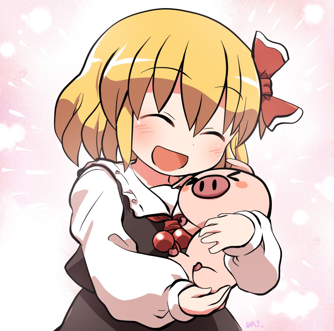 rumia 1girl blonde hair pig open mouth closed eyes smile short hair  illustration images