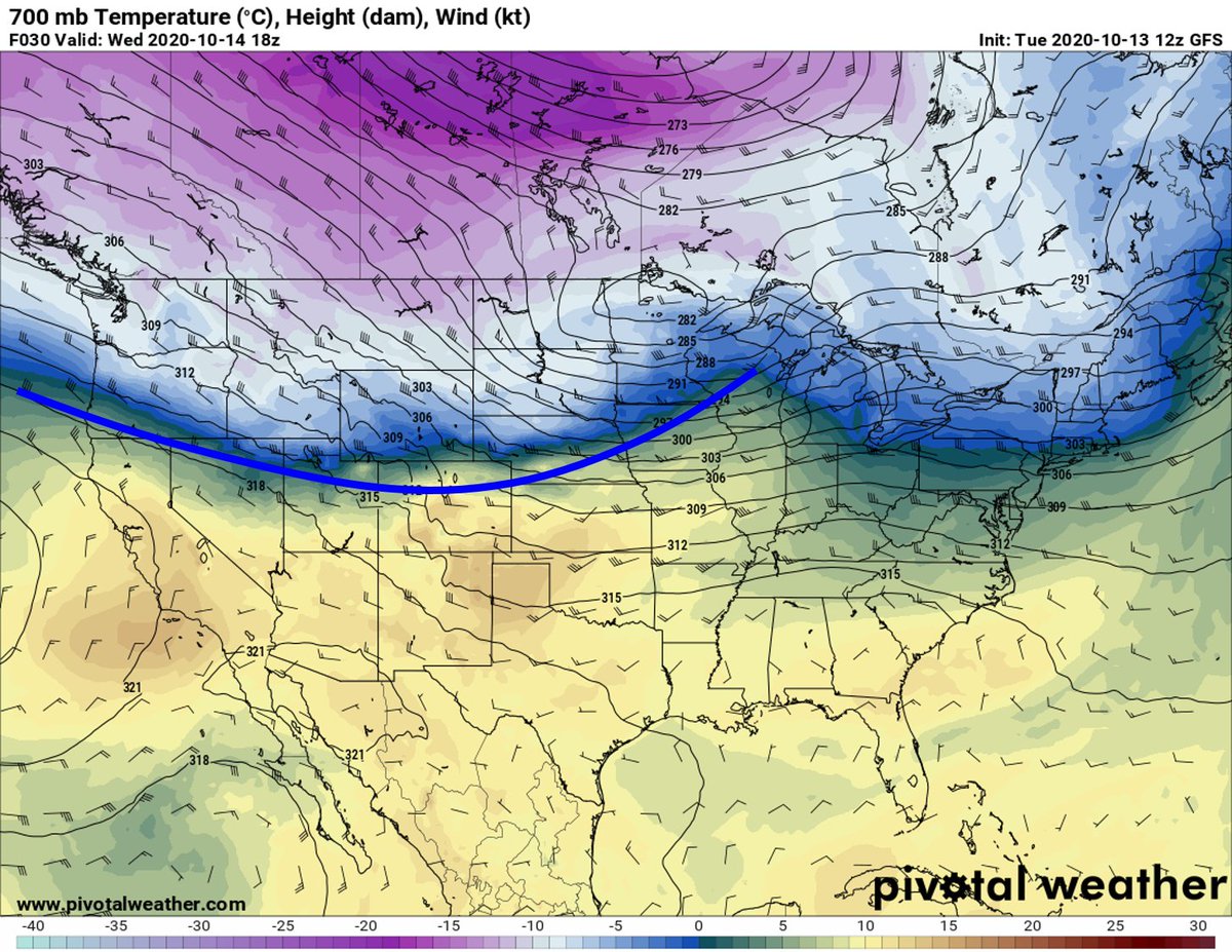 By Wednesday afternoon, the 700 mb cold front (Pacific front/cold front aloft) is well ahead of the polar front, as should be expected.