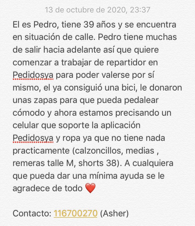 pedro vive en la calle y quiere salir adelante! su idea es comenzar a trabajar como repartidor de pedidosya y necesita un celu que soporte la app, rt para difundir por favor! entre todos podemos sacarlo de esta triste situación ❤️@vivirenuevacba