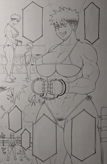 筋肉質な女子をヒロインにする時は多少女子らしい部分を残してデザインするけど今回は主人公と戦うヒール役なので妥協無しのムキムキデザイン😅 