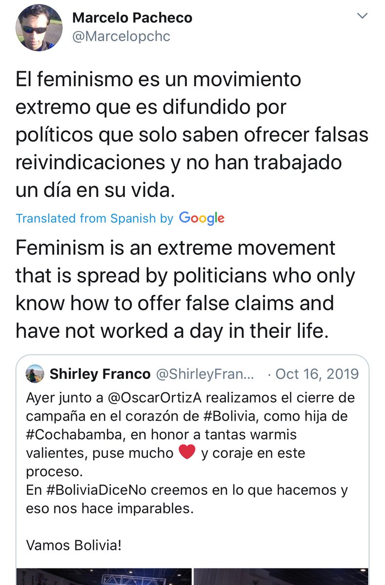 I love when random Bolivian fascists drop by and try to make their case https://mobile.twitter.com/Marcelopchc/status/1316211360750022657