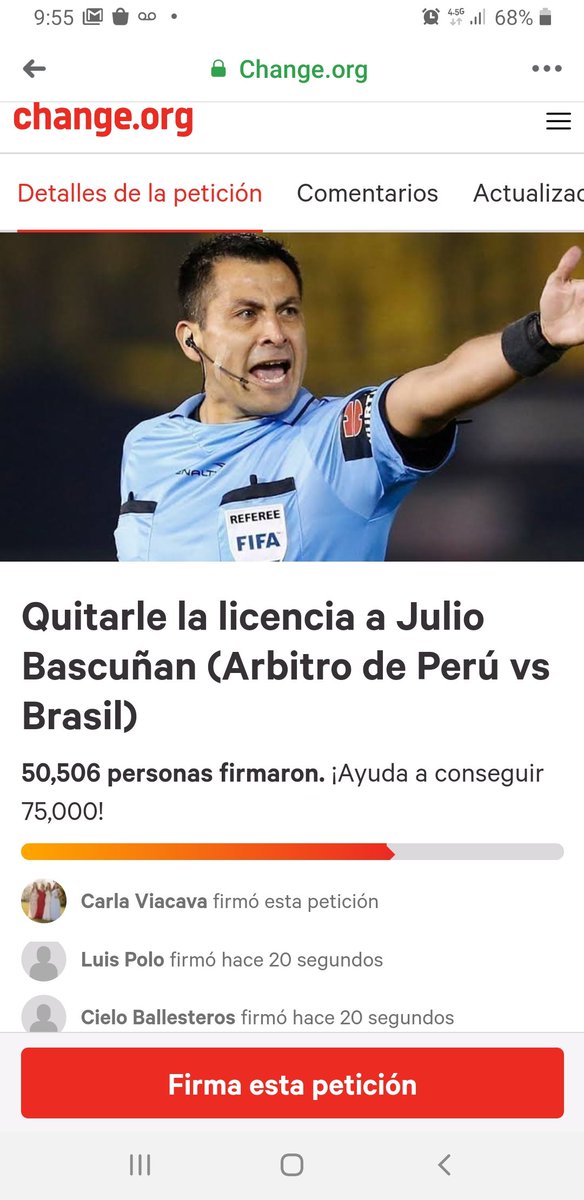 La petición para quitarle la licencia al árbitro tiene menos de una hora y ya lleva más de 50,000 personas. La petición para hacer un llamado al Congreso en beneficio de la Educación, lleva 3 días y apenas tiene 5,000 firmas. Así somos. https://t.co/I1ObZ1xhkS