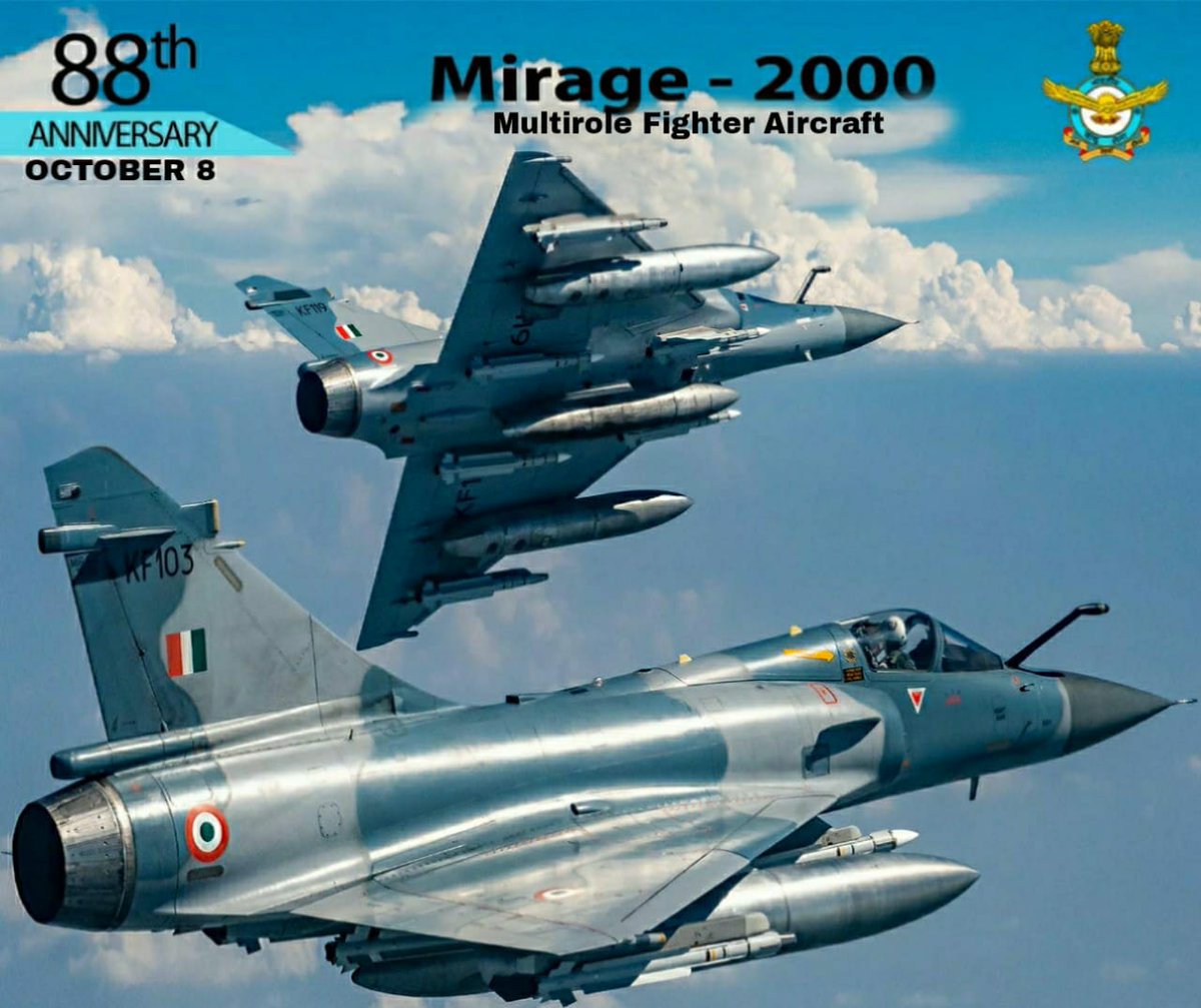 IAF_MCC's tweet photo. #AFDay2020 #Mirage2000, is a multirole fighter aircraft. It is equipped with state of the art avionics, EW suite & has the ability to carry out swing-role missions with smart weapons & BVR missiles.
#IndianAirForce
#KnowTheIAF https://t.co/kvPNsYfU9T