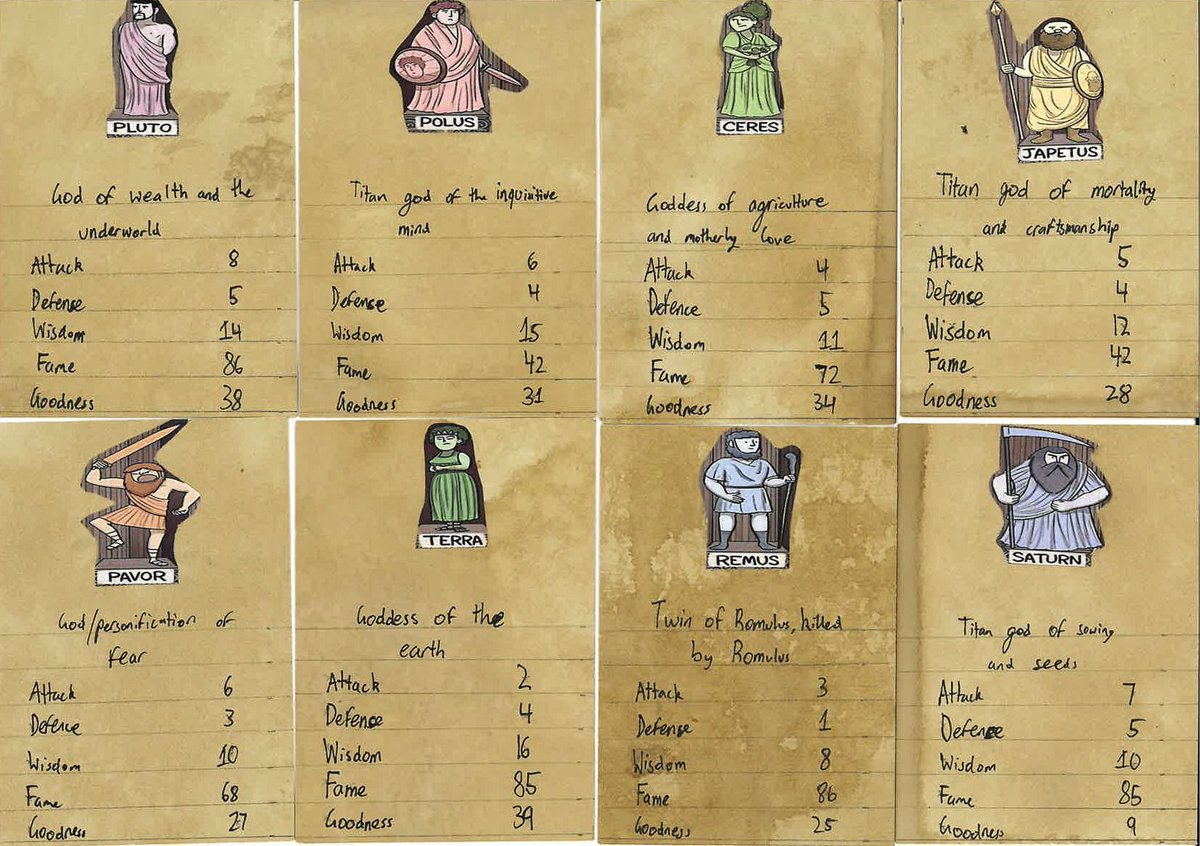 tutubuslatinus's tweet image. A complete set of Roman gods playing cards, created by a first year Latin student. I’m not sure where he found the illustrations, but they are pretty great. 1/2