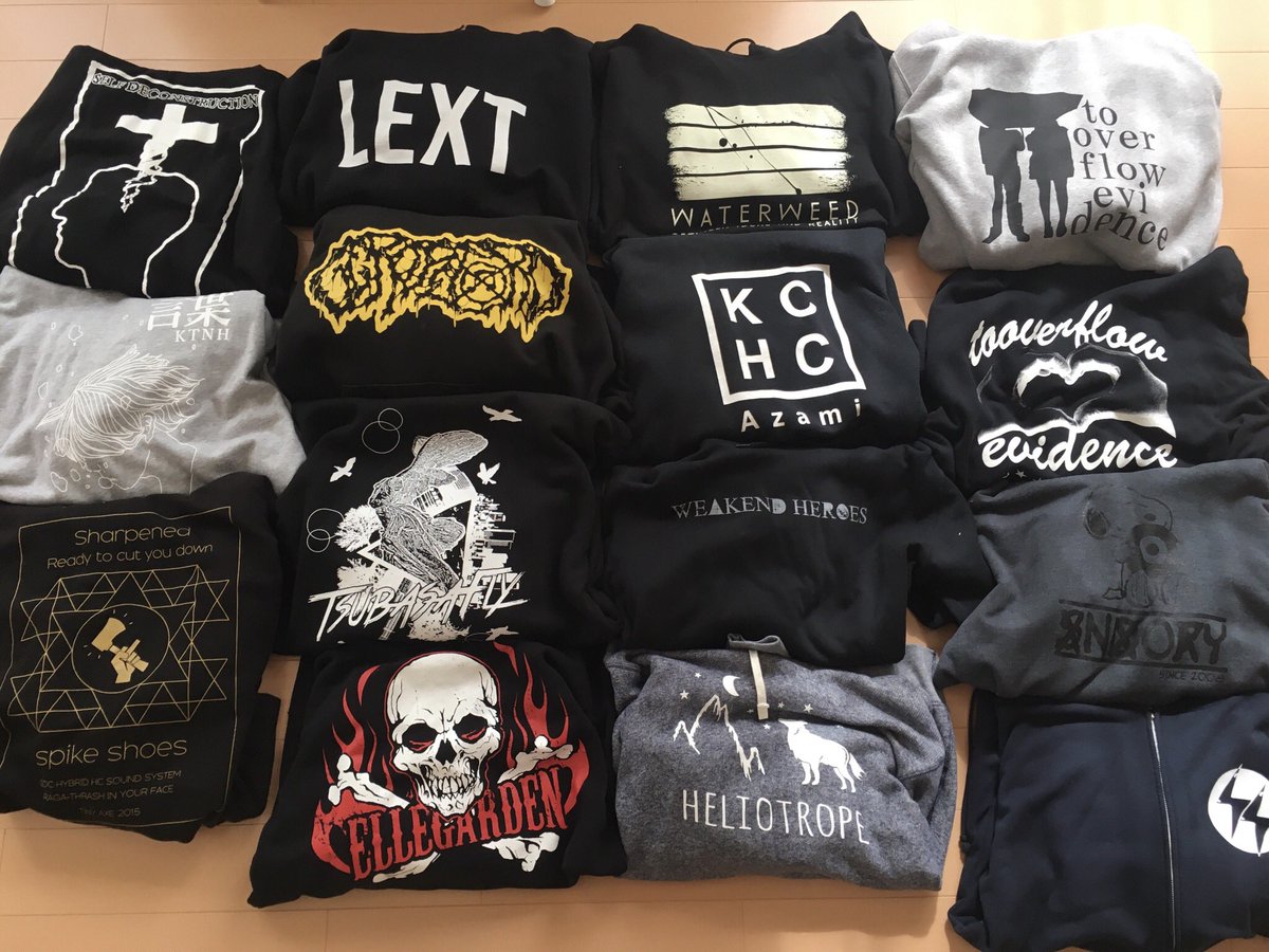 pararararararar's tweet image. パーカー大好き人間による、今年着るパーカーの選別
#self_deconstruction #LEXT #waterweed #to_overflow_evidence
#kOTOnoha #GEROPETORO #Azami #spike_shoes #つばさFly #ELLEGARDEN #WEAKEND_HEROES #heliotrope #noy #SPARK_SPEAKER