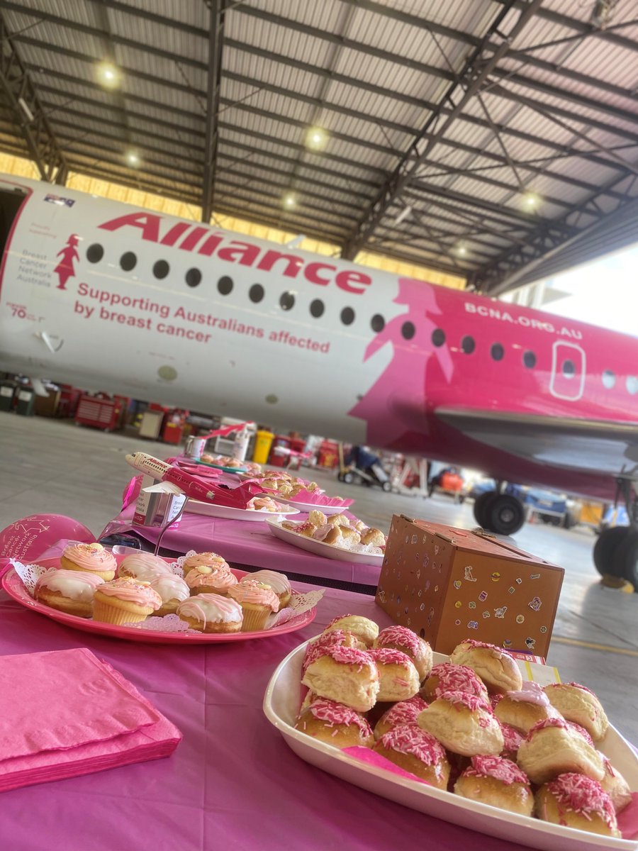 Alliance Airlines Pink Bun campaign morning tea - October is Breast Cancer Awareness Month. Thank you for the amazing “pink goodies” and delicious coffee <a href="/BCNAPinkLady/">BCNA</a>  <a href="/bakersdelight/">bakers delight</a> @bakery165 @coffeementality #bcna #pinkbuncampaign #fokker #BreastCancerAwarenessMonth