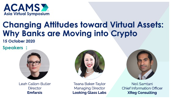 Tomorrow at 1400 SGT, at the #ACAMS Asia Virtual Symposium, we'll be discussing recent regulatory developments in the world of #crypto and how this is impacting traditional finance. @neilsamtani @XReg_Consulting @TeanaTaylor @emfarsis Register here: acams.org/en/training/se…