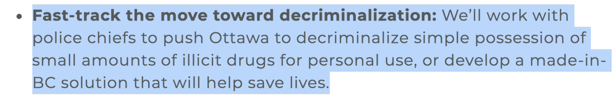 Here's the NDP's language on decriminilization. It's revolting. They imply they would take a long time, wait for other levels of government who already refuse to make life-saving changes, and will put the police at the front of the conversation. Just awful.