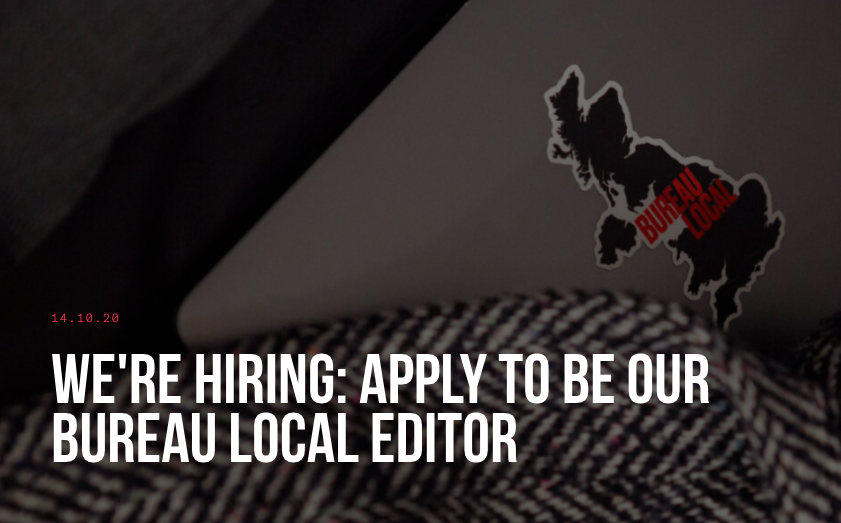 bureaulocal's tweet image. 📣 #journojobs
We&apos;re hiring! And it&apos;s a pretty big role. We&apos;re looking for an Editor to oversee our people-powered investigative team. Care about public interest investigations in the UK? Want to lead a journalism team that sparks change? 
Apply by Nov 9! thebureauinvestigates.com/blog/2020-10-1…