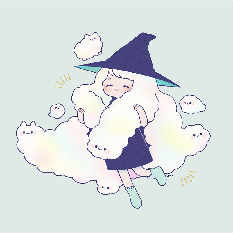 1girl hat witch hat closed eyes smile solo white hair  illustration images