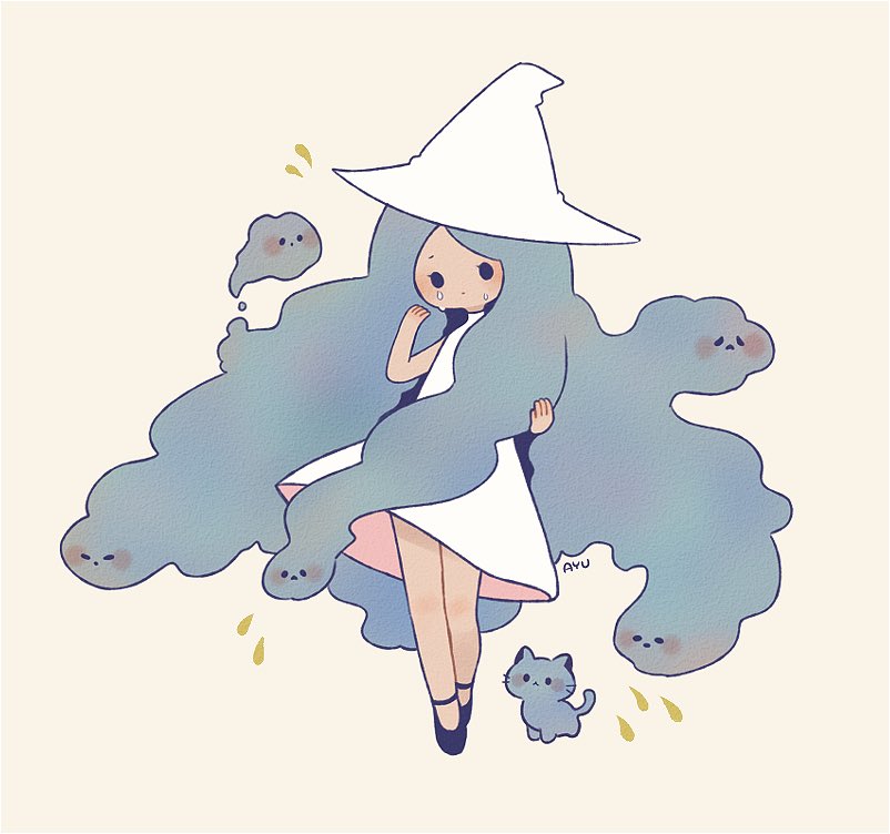 1girl hat witch hat closed eyes smile solo white hair  illustration images