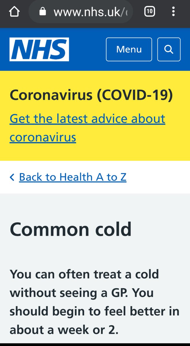 "Covid is the same as the common cold, according to NHS website"Coronavirus group has different viruses, it's like Brassicas includes broccoli & turnips.4 common human coronaviruses (NOT COVID) cause ~30% of common coldsMost are rhinovirusesAll A-Z NHS pages have Covid info