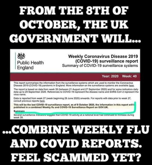 Yes the weekly PHE Covid-19 & flu report will be published together now.No, that doesn't mean that the stats will be combined or that they are the same illnessCovid-19 is not the common cold, or influenza / flu  https://fullfact.org/health/flu-covid-phe-not-combined/