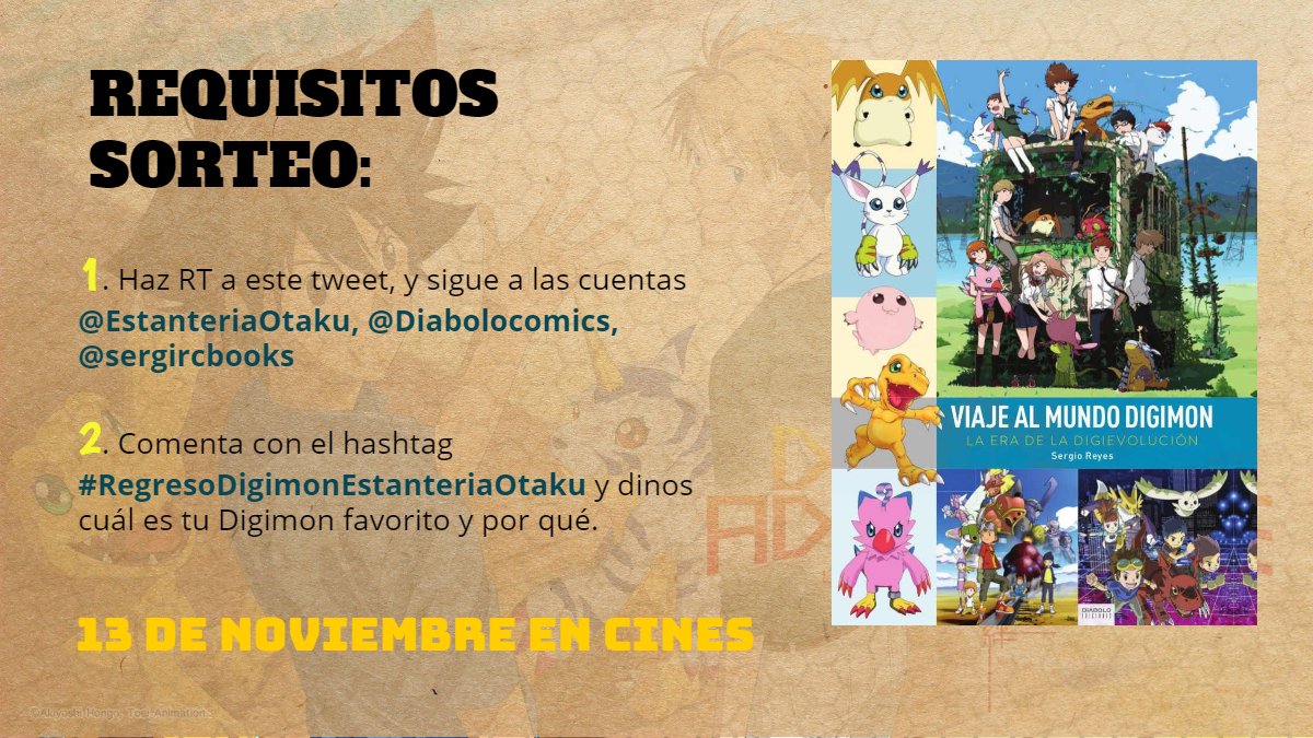 📚🍀¡Los niños elegidos están de vuelta! Para celebrar su regreso por la puerta grande vamos a sortear 1 ejemplar de 'Viaje al Mundo Digimon' de @diabolocomics. 

Válido desde el 14/10 al 21/10 incluido, para todo el territorio español. Anuncio del ganador el 22. ¡Suerte a tod@s!