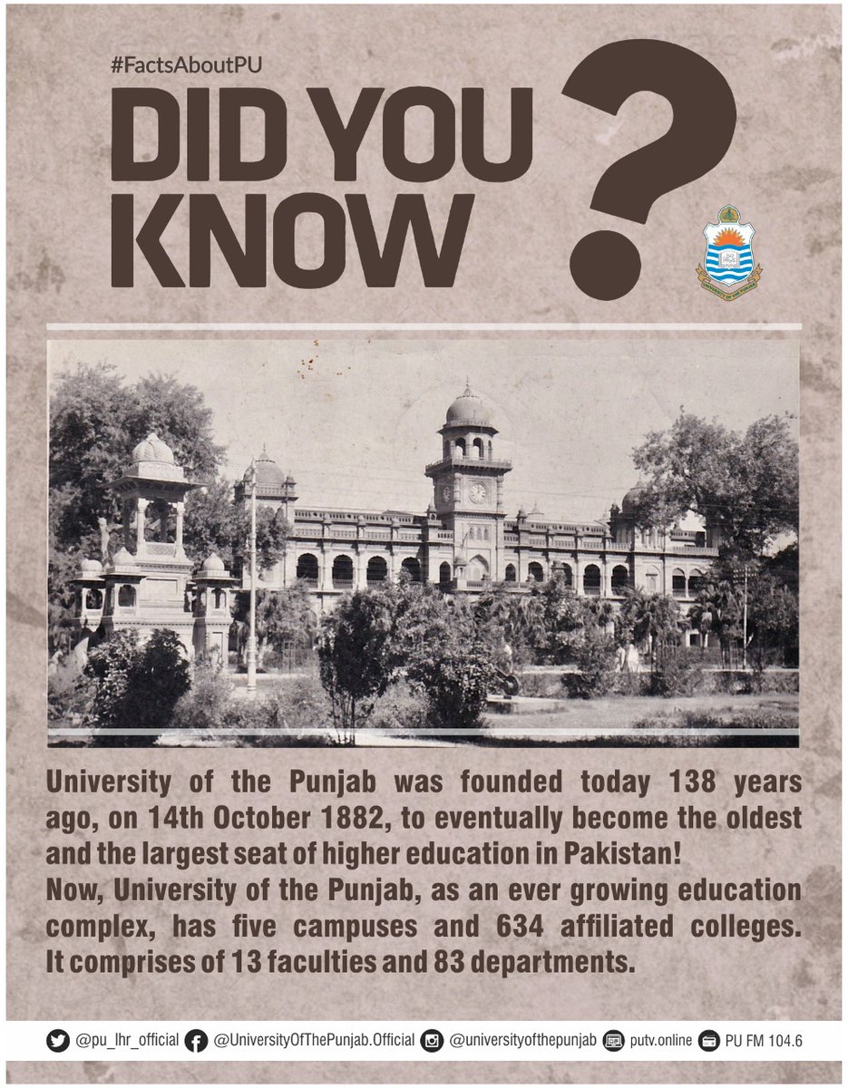 PU_OfficialPK's tweet photo. Celebrating 138 Years of knowledge production, dissemination and training at University of the Punjab!

#FoundationDay https://t.co/cuoJP5mGhM