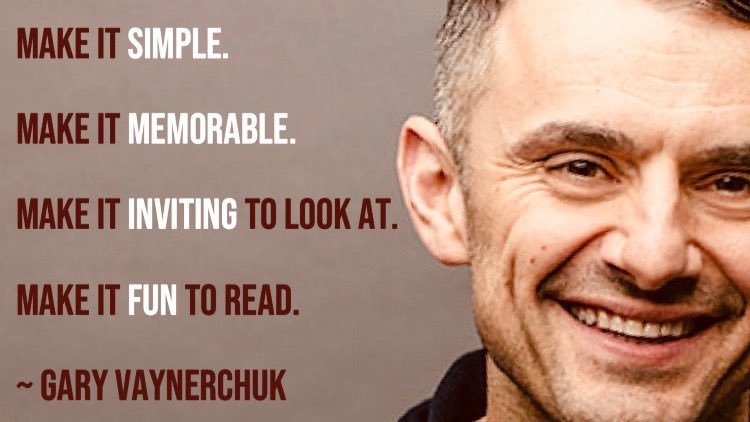 “Make it simple. Make it memorable. Make it inviting to look at. Make it fun to read.” ~ <a href="/garyvee/">Gary Vaynerchuk</a> 
#wednesdaymorning #WednesdayWisdom #WednesdayMotivation #MotivationalQuotes #writingadvice #WritingCommunity #writerlife #writersprocess #TruthMatters #truth