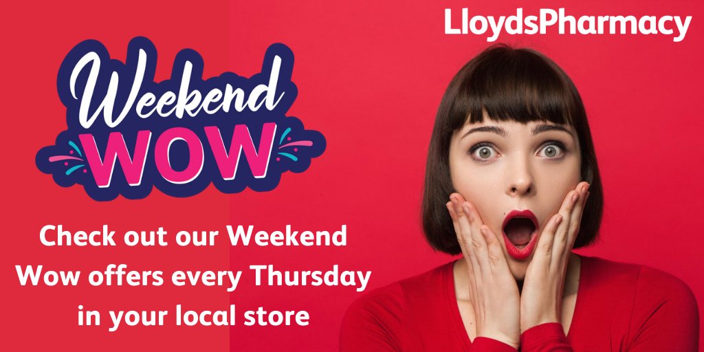 LloydsPharmIre's tweet image. Our Weekend WOW offers start tomorrow! Call into your local store or follow us on social to see what our amazing offer will be this weekend. Weekend Wow offers are available Thursday to Sundays or while stocks last.

#HereToHelp #WeekendWow #Sale