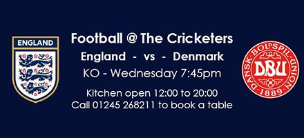 CricketersPH's tweet photo. Live football tonight - England vs Denmark kick-off 7:45pm.

Join us to follow @England on one of our 3 big screens. 
Our kitchen will be open until 8:00pm https://t.co/o4iQyg3ntl