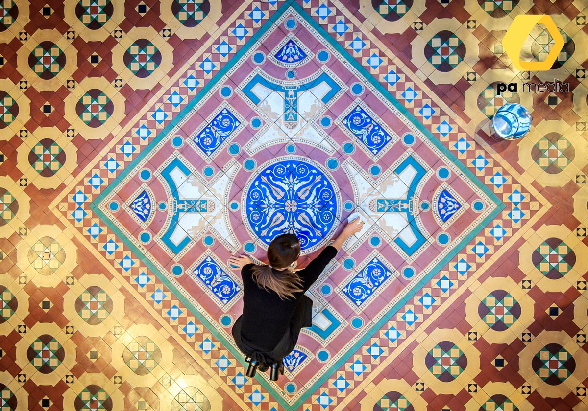 The rare George &amp; Arthur Maw tiled floor created in 1867 at Bar Convent in York, England's oldest living convent. One of only two surviving examples of this assemblage of tiles, the floor was originally made for the religious order of sisters living in the Grade 1 listed convent.