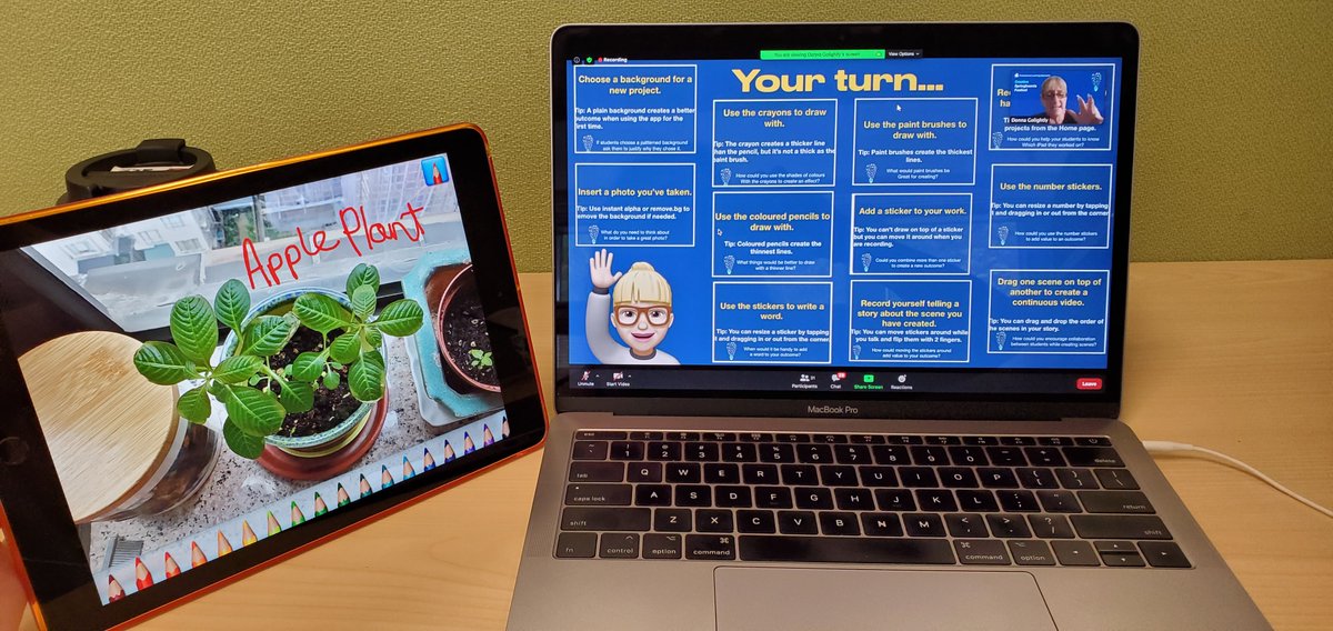 #drawandtell Fun story writing option for younger Ss. Good audio options for reluctant writers, and option to annotate images. Am having fun with the different stickers and textural backgrounds:p #lunchtimepd <a href="/CSpringboards/">Creative Springboards Festival</a> Neat Scenes option in Clips but don't have on my iPad :(