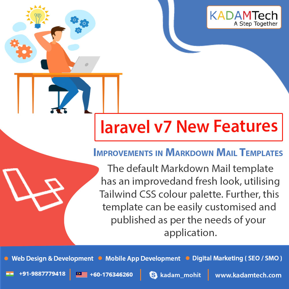 KadamTech1's tweet image. #Laravel 7 Features: Improvements in Markdown Mail Templates
Hire dedicated #Laravel_Developers & Programmers at #KadamTechnologies: A #Web & #Mobileappdevelopment company in India.
#laraveldevelopment #webdevelopment #softwaredevelopment #mobileappdevelopment #KadamTech