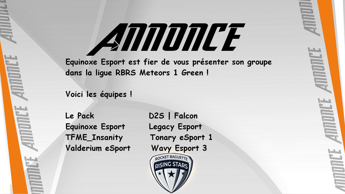 EquinoxeEsport's tweet photo. Le début de la compétition et d'une grande aventure !
#RBRS #RocketBaguette #RocketLeague #EquinoxeEsport #RisingStars #LePack @Team_D2S @ValderiumeS @LegacyEsport @EsportWavy @TFMEsport @tonaryesport
@RocketBaguette https://t.co/1OvvVtlQe8