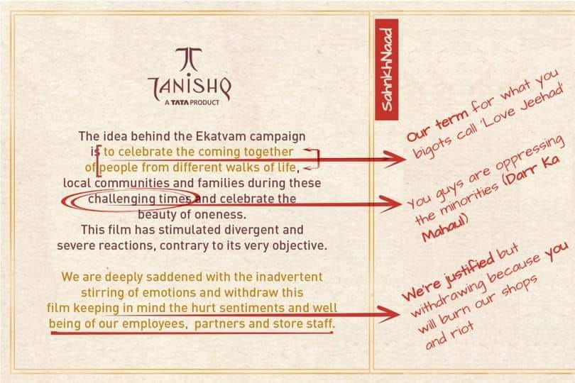 go4avinash's tweet photo. Apparently, 'Tanishq' ends up accusing H'indu's of being a violent community, instead of a simple Apology.
#BoycottTanishq #BoycottTitan https://t.co/hcTytv3IJ1