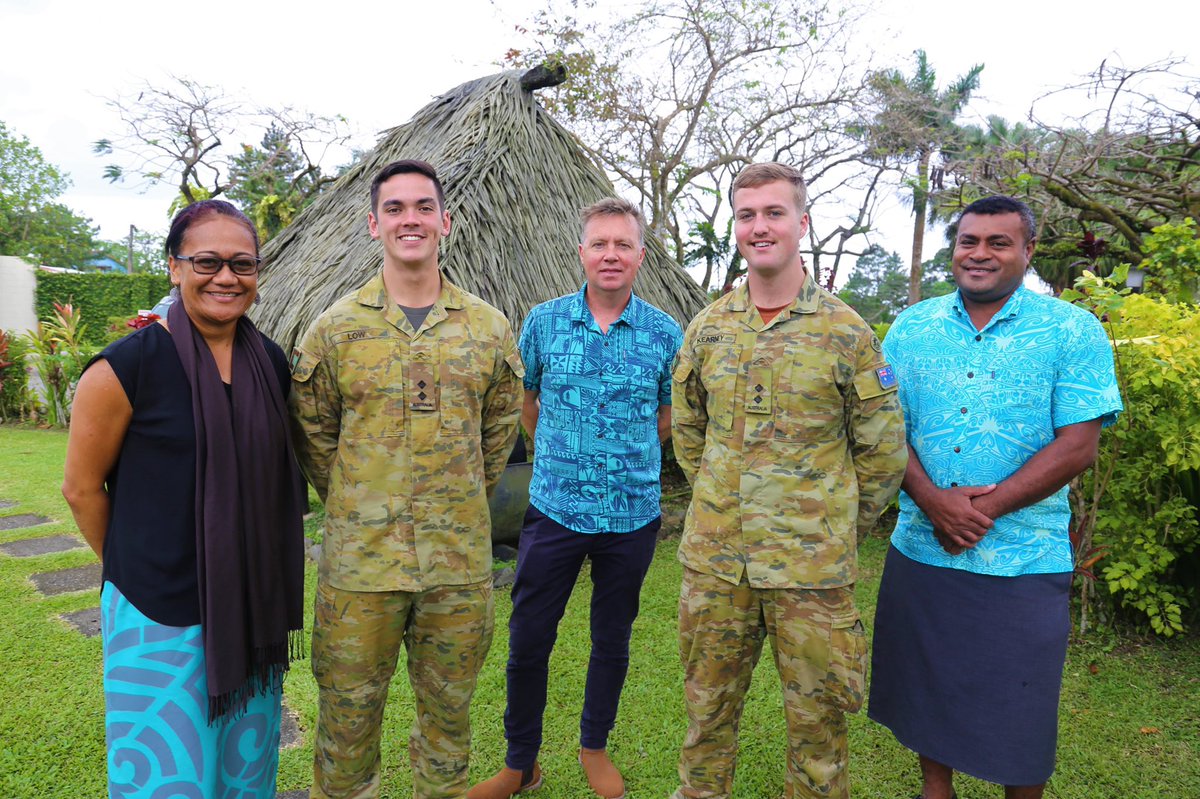 Great to have ADF Officers Lt Low and Lt Kearney visit today to meet with our hardworking defence team. The two will be the first from the ADF to study at Fiji’s Officers Training Centre – another milestone for the Vuvale Partnership. Grateful to @FijianGovt for this opportunity.