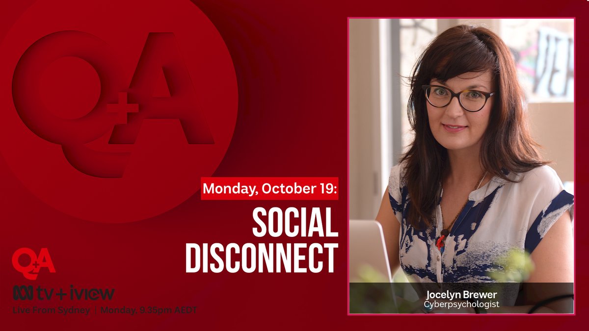 QandA's tweet photo. Cyberpsychologist Jocelyn Brewer has developed a strategy to help us get more out of our tech, and wants us to think about how what we consume online impacts our cognitions and emotions. What's your question for Jocelyn? | #ThePineappleProject #QandA https://t.co/eOUpvNk0v7 https://t.co/LehCjFWPW8