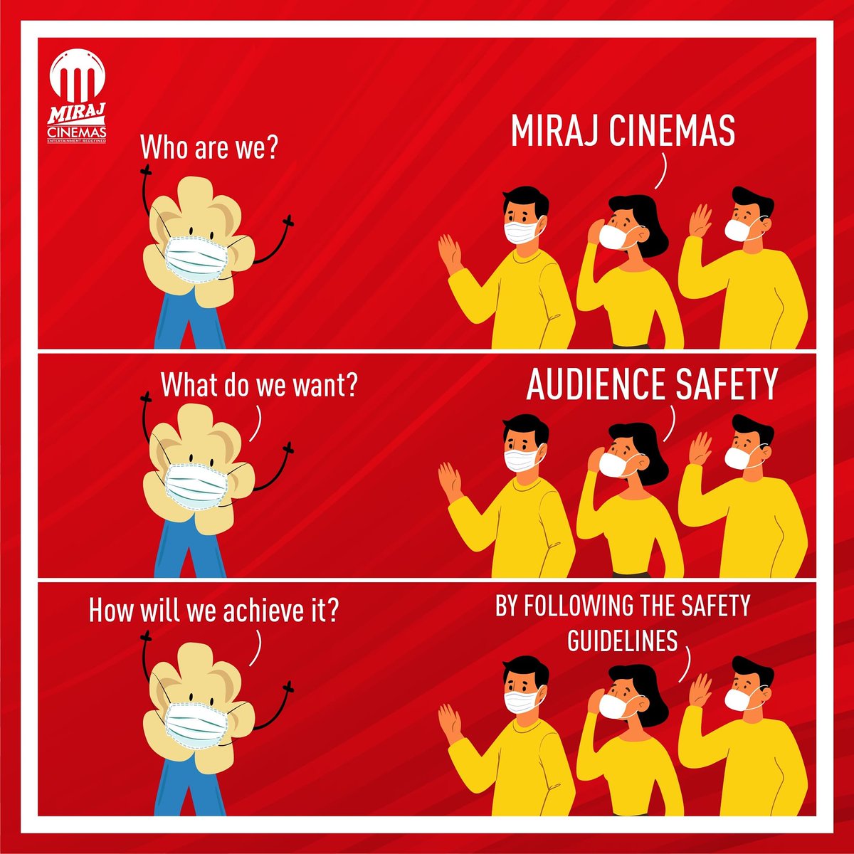 MirajCinemas's tweet image. We are providing our customers top notch #entertainment without compromising on their safety. 

Are you excited to visit us again..?? 
.
.
.
#MirajCinemas #safetyprotocol #safetyfirst #MirajMemes #whoarewe #safetyguidelines #cinema #movie #reopening