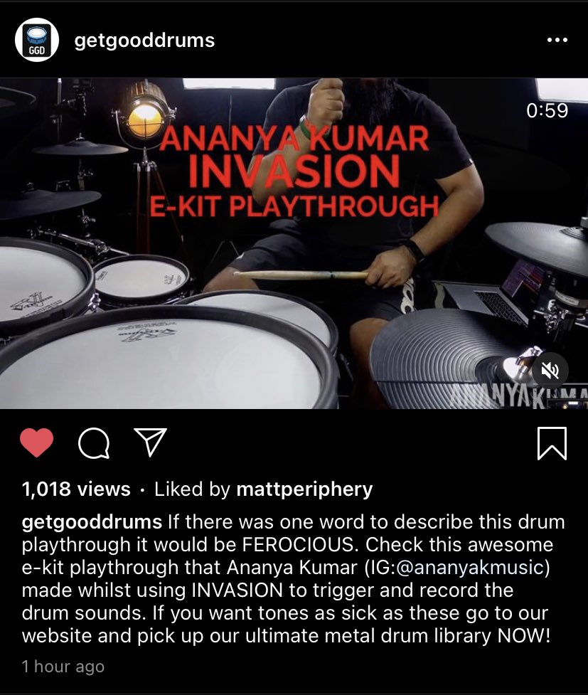 The mighty <a href="/GetGoodDrums/">GGD</a> featured my playthrough on their insta page. Ecstatic to say the least. 

Check out the entire playthrough here: youtu.be/Jaask4URppI

#metal #djent #deathcore #drums #drummer