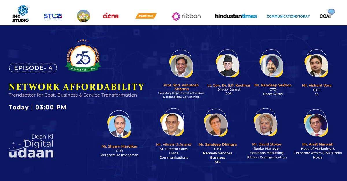 exploreIMC's tweet photo. Watch the eminent speakers of the #mobile communications industry in the 4th episode of #25YearsofMobility series - #Network Affordability at 3pm today- https://t.co/QzCpy0e2x4
@Ashutos61 @DGCOAI @randeepsekhon @randeepairtel @shyammardikar https://t.co/eYdlfN9Z3J