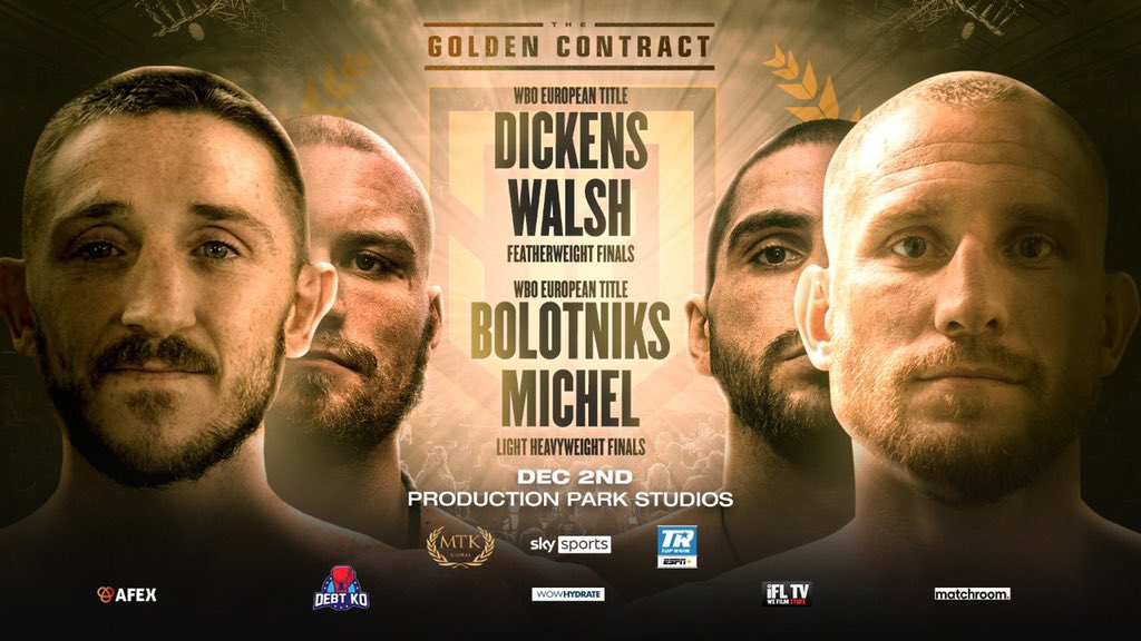 FreelanceFoz's tweet image. .@jazzadickens10 vs. @Walsh7Ryan rescheduled for December 2 at @ProdParkStudios in Wakefield, exclusively live on @SkySports in the UK and @espn + Stateside.

Pair will vie for former's @worldboxingorg European featherweight belt in final of @mtkglobal #GoldenContract tournament.