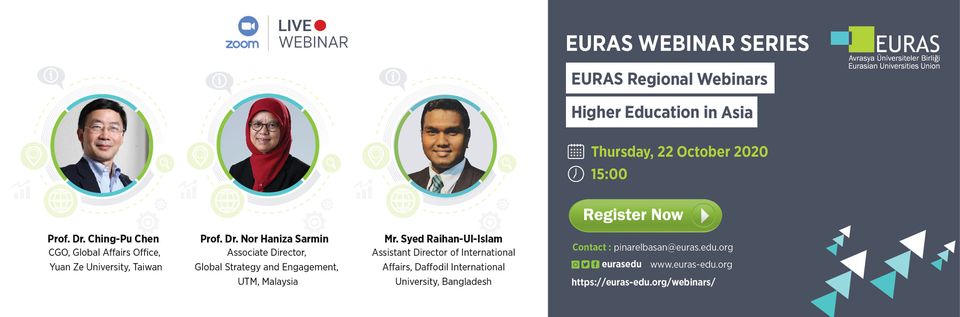 Mark your Calendars!
On October 22, at 15:00 (Istanbul Time) we’ll host EURAS Webinar on “Higher Education in Asia”.
More information and pre-registration can be found on EURAS Website.
👉Register now!
euras-edu.org/webinars/webin…
#euras #webinar #asia #highereducation #covid19