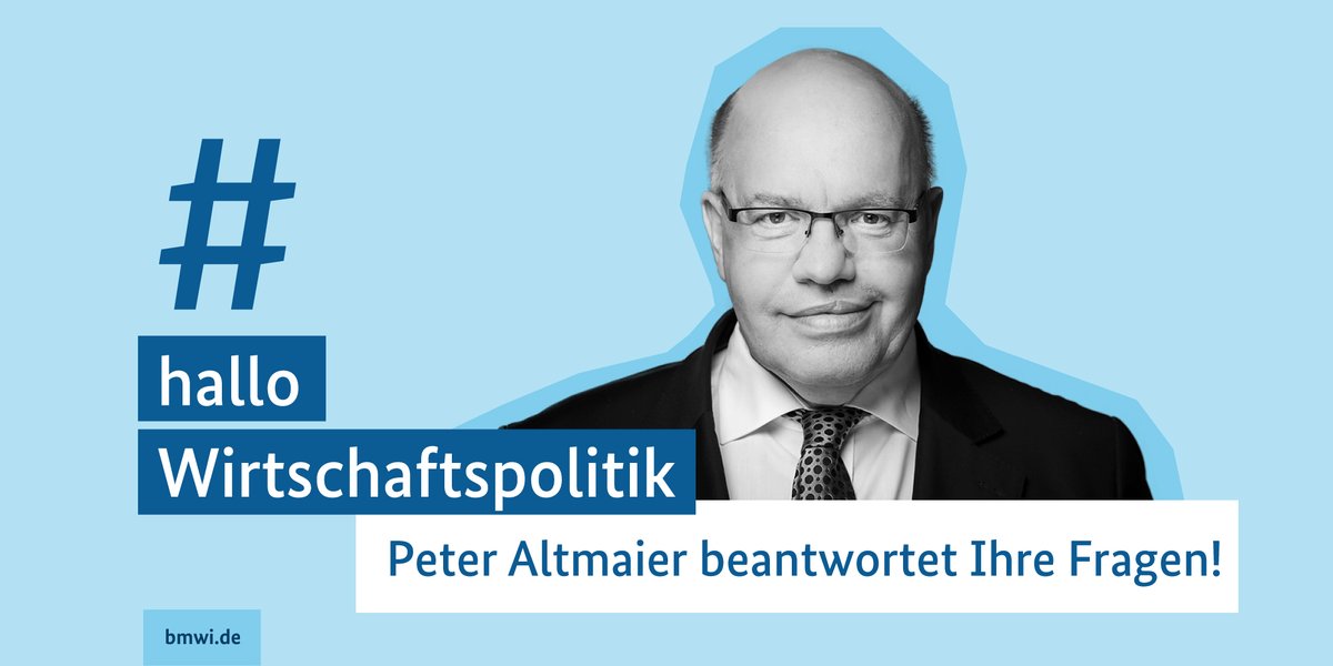 BMWE_'s tweet photo. 🎦Was möchten Sie von Bundeswirtschaftsminister @peteraltmaier wissen? Egal ob Arbeitsalltag, Aufgaben oder aktuelle Themen. Veröffentlichen Sie Ihre Frage als Video unter dem Hashtag #halloWirtschaftspolitik und mit @BMWi_Bund. #Bürgerdialog #InsideBMWi https://t.co/umTOvBr5LQ