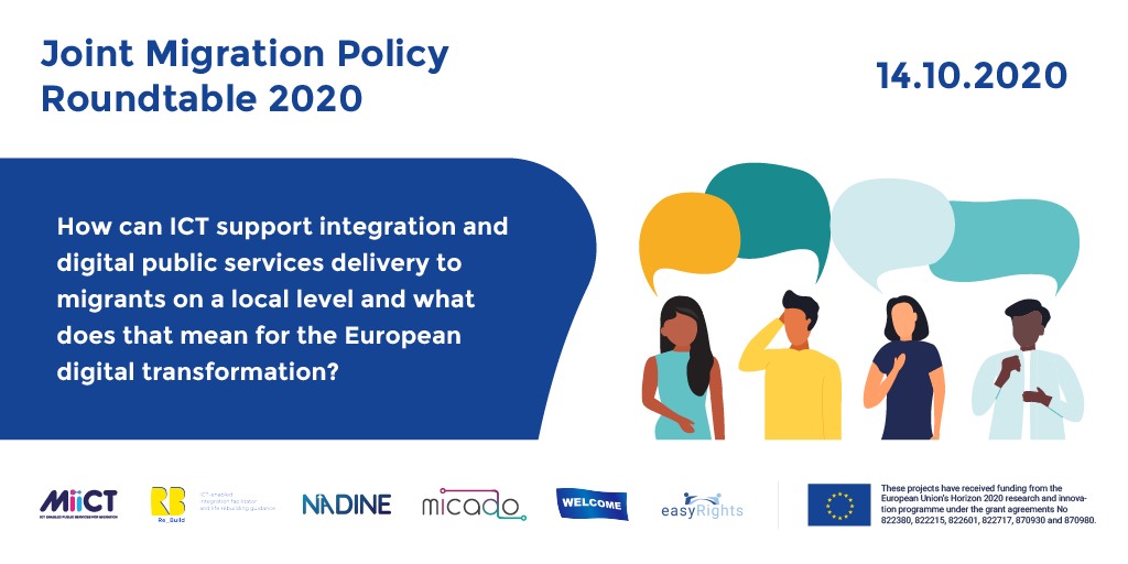 MIICT_EU's tweet photo. Today, @MIICT_EU @H2020Micado @NADINEprojectEU @Rebuild_eu @easyRightsEU @H2020Welcome are hosting Session 1 of our 3-day closed Policy Roundtable event to tackle the common 3 key pillars of these @EU_H2020 projects (#H2020). The focus will be on #ICT and #integration https://t.co/bmPq4RlC5u