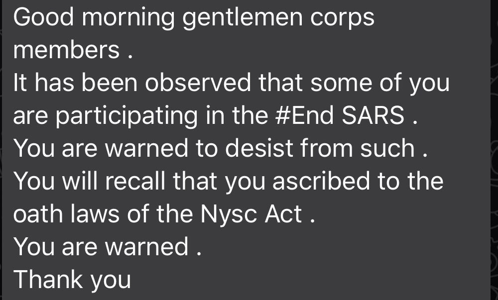 Zillioncoins's tweet photo. See what NYSC sent to their corp members. Disgraceful 🤦🏾‍♂️ #EndSWAT #ENDSARS https://t.co/D5hZiNLCbW