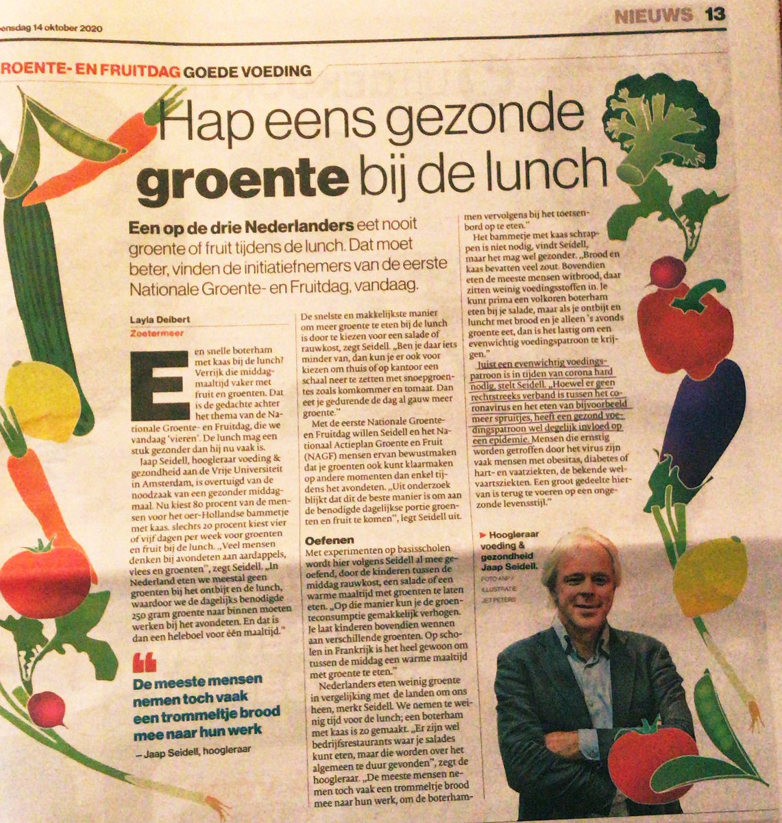 Vandaag nationale groenten en fruit dag <a href="/ActieplanGF/">NAGF</a>. Eet wat vaker groenten <a href="/jaapseidell/">jacob seidell</a> in <a href="/ADnl/">AD.nl</a>