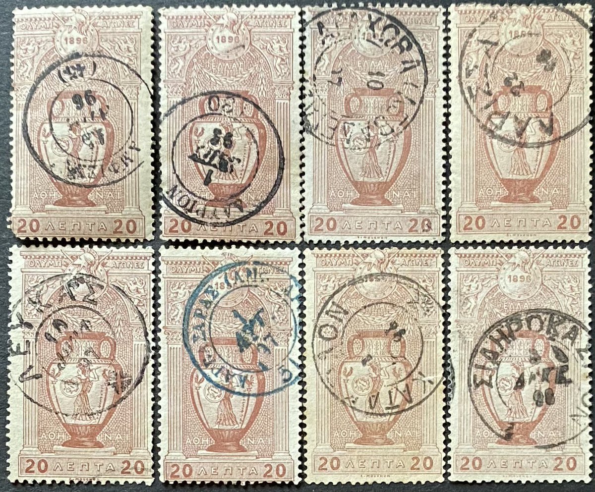 philatelyreview's tweet photo. Because of their large size and pastel colours, the 20 lepta and several other values from Greece’s 1896 Olympics set provide great scope for postmark collectors... https://t.co/KMF5lKxTE9