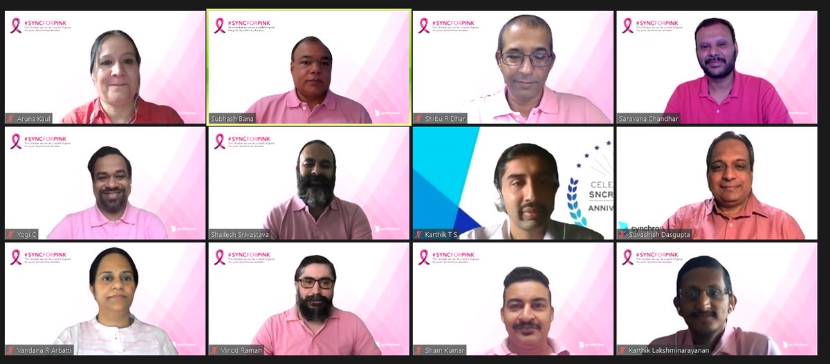 ShamGKumar's tweet photo. Breast cancer awareness month (October). #SyncForPink2020 is back for a great cause. We post, @Synchronoss  Donate!
A photo with the Senior Leadership in India. https://t.co/fXp0IG5ldB