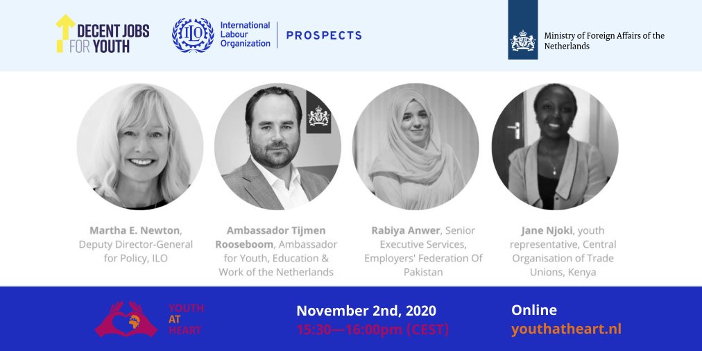 IloProspects's tweet photo. 🚨 Young people have been hit hard by the #COVID19 pandemic. Youth are central to building back better from the crisis.
 
🗨️Join us &amp; @DecentJobsYouth for the #YouthatHeart Forum organised by the @DutchMFA to share lessons &amp; solutions. 

 ✍️🏾Register now at https://t.co/d4XUbYDF66 https://t.co/rciqnY5vfP