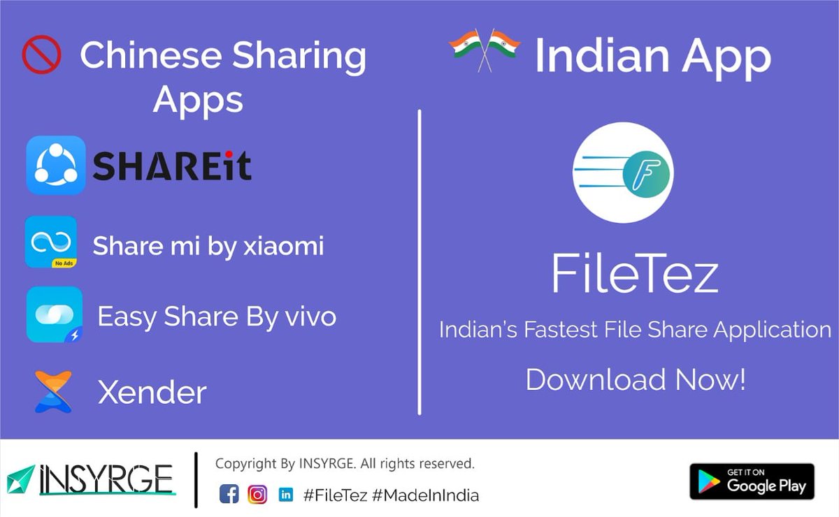 insyrge's tweet photo. Download the amazing app for fast file sharing through googles airdrop technology. Easy to connect with wifi-to-wifi connectivity. You can share all types of files, images,videos,music,apps.
Donwload now from below link
https://t.co/InGTbNkkSf
#FileTez #Insyrge #100DaysOfCode https://t.co/itiaFsYSdr