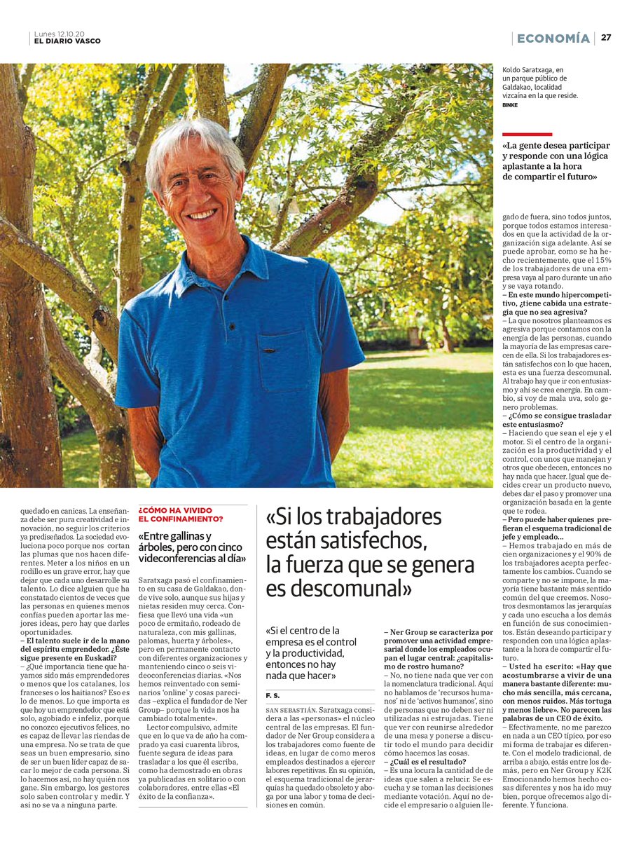 [Entrevista a #KoldoSaratxaga] "Hay tremendas oportunidades de mejora en las empresas colocando a las personas en el centro del proyecto,
focalizándonos a tope en el cliente y en la eficiencia".

¡Gracias Fernando Segura y <a href="/diariovasco/">El Diario Vasco</a>!