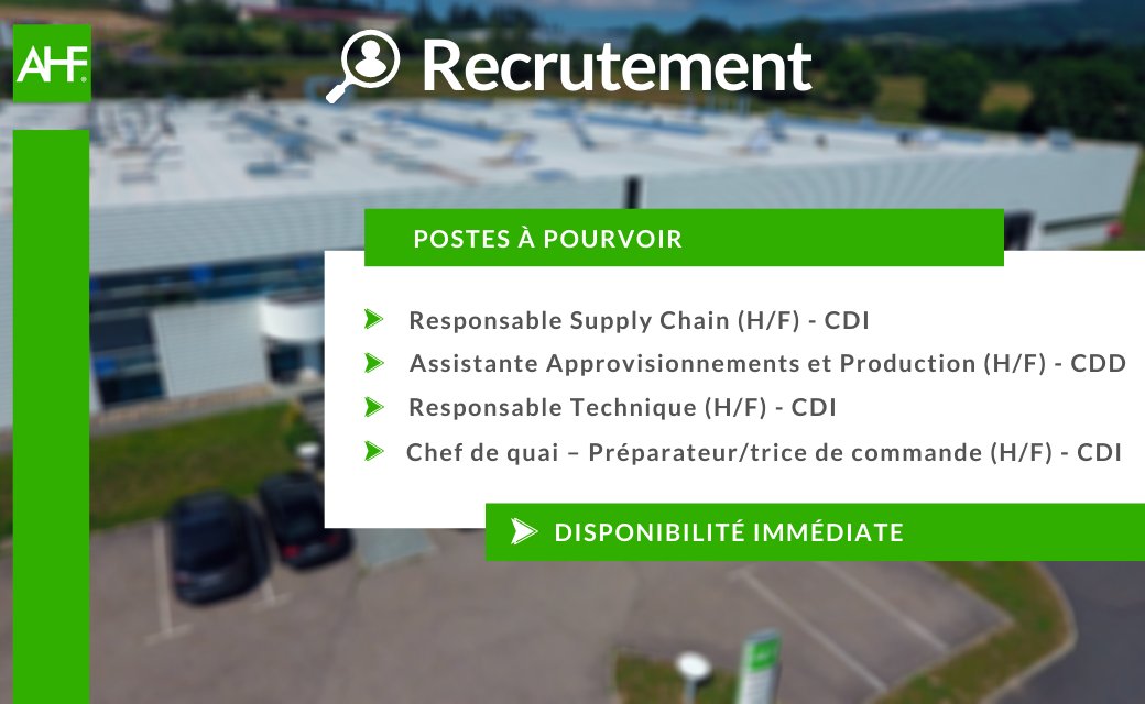 GroupeAHF's tweet photo. [AHF Recrute] En quête de nouvelles opportunités professionnelles ?🚀

✅ Responsable Supply Chain (H/F) - CDI
✅ Assistante Approvisionnements et Production (H/F) - CDD
✅ Responsable Technique (H/F) - CDI
✅ Chef de quai – Préparateur/trice de commande (H/F) - CDI

#Recrutement https://t.co/H8PwQIF5Xf