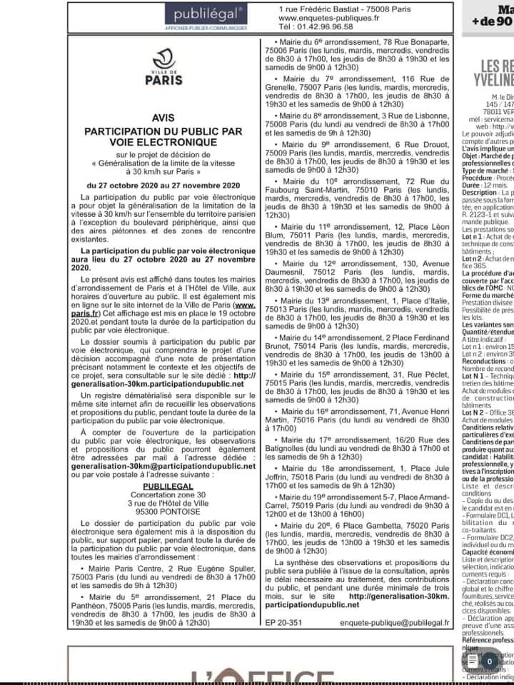 Il y aura bientôt une (prétendue) participation pour faire valider le passage à la limite de 30km/h partout à Paris et non plus dans les seules rues à risque #OpérationEscargot