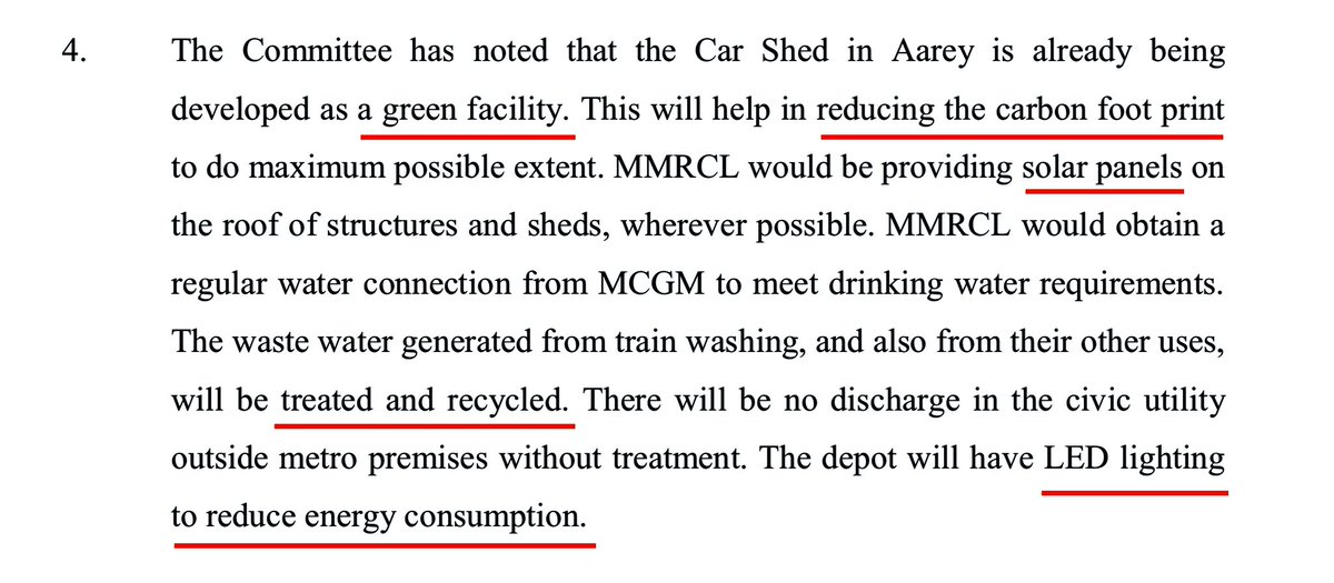 Aarey CarShed was planned as green facility with factors like reducing carbon footprints, solar panels, waste water treatment & recycling, LED lighting to reduce energy consumption. (Document attached is from the report of MVA Government Committee).  #MVAbetrayMumbaikars
