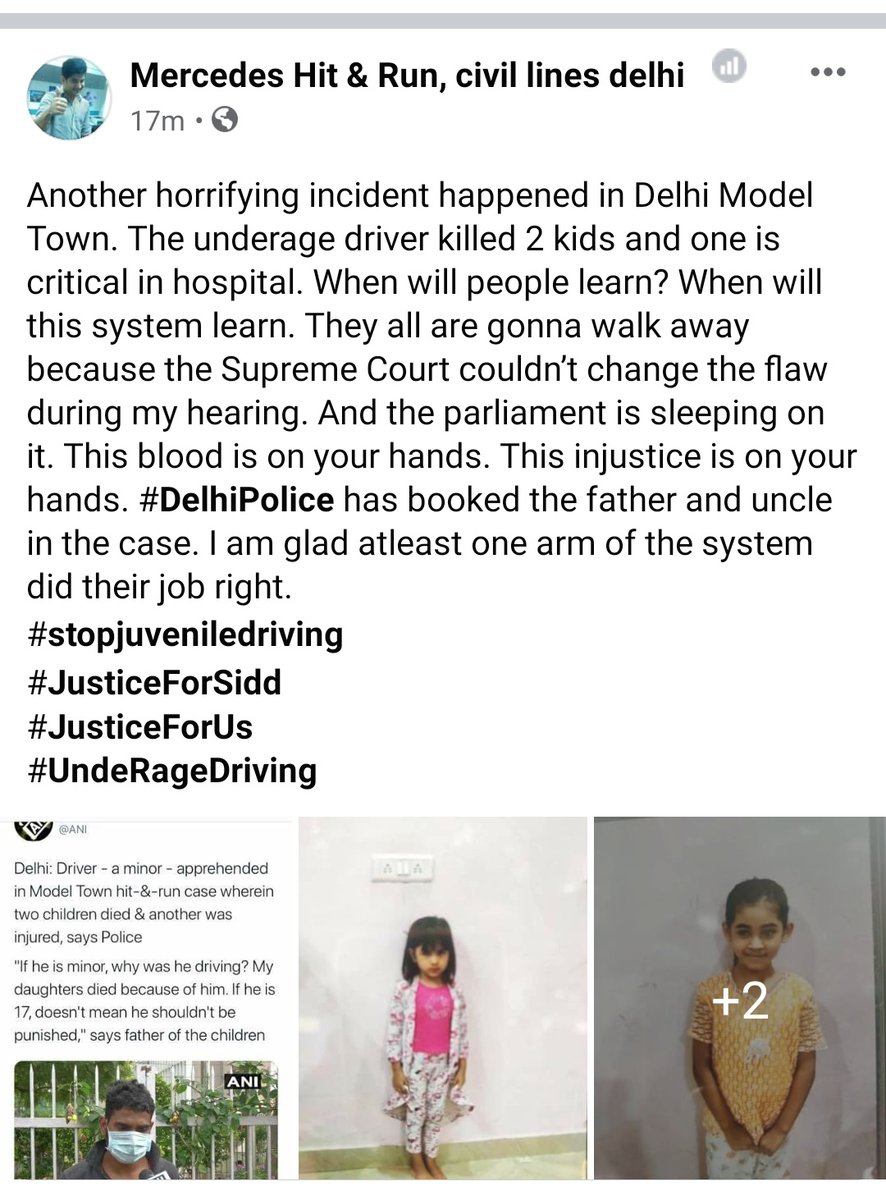 drashuabhishek's tweet photo. India a UNION &amp; not FEDERAL state.. so Y 2 diff approaches in similar case in delhi &amp; haryana
#justice4alok... culprits &amp; parents free
Delhi..parents booked..
Is the culprits background/ police preference decides who gets justice ..shame!!
#against_juveniledriving
@richaanirudh https://t.co/0ALeXn6tsw